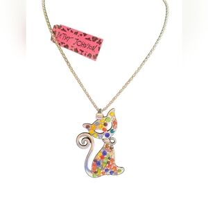 NWT Betsey Johnson Yellow and Orange Cat Pendant Necklace Chain 30"